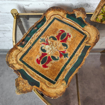 Florentiner Tablett Wiegeschaufel Löffel Kelle üppig gold grün rot verziert Ornamente vintage Maximalismus Rokoko Chippendale Renaissance Hochzeit Teetablett Italy