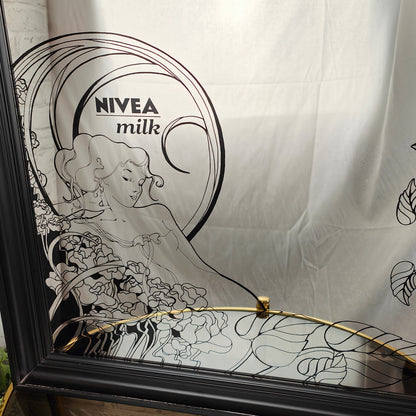 Werbespiegel Nivea Milk Jugendstil Art Nouveau Reklame Schild vintage vanity Kosmetik Dekor Spiegel Werbung rar advertising mirror