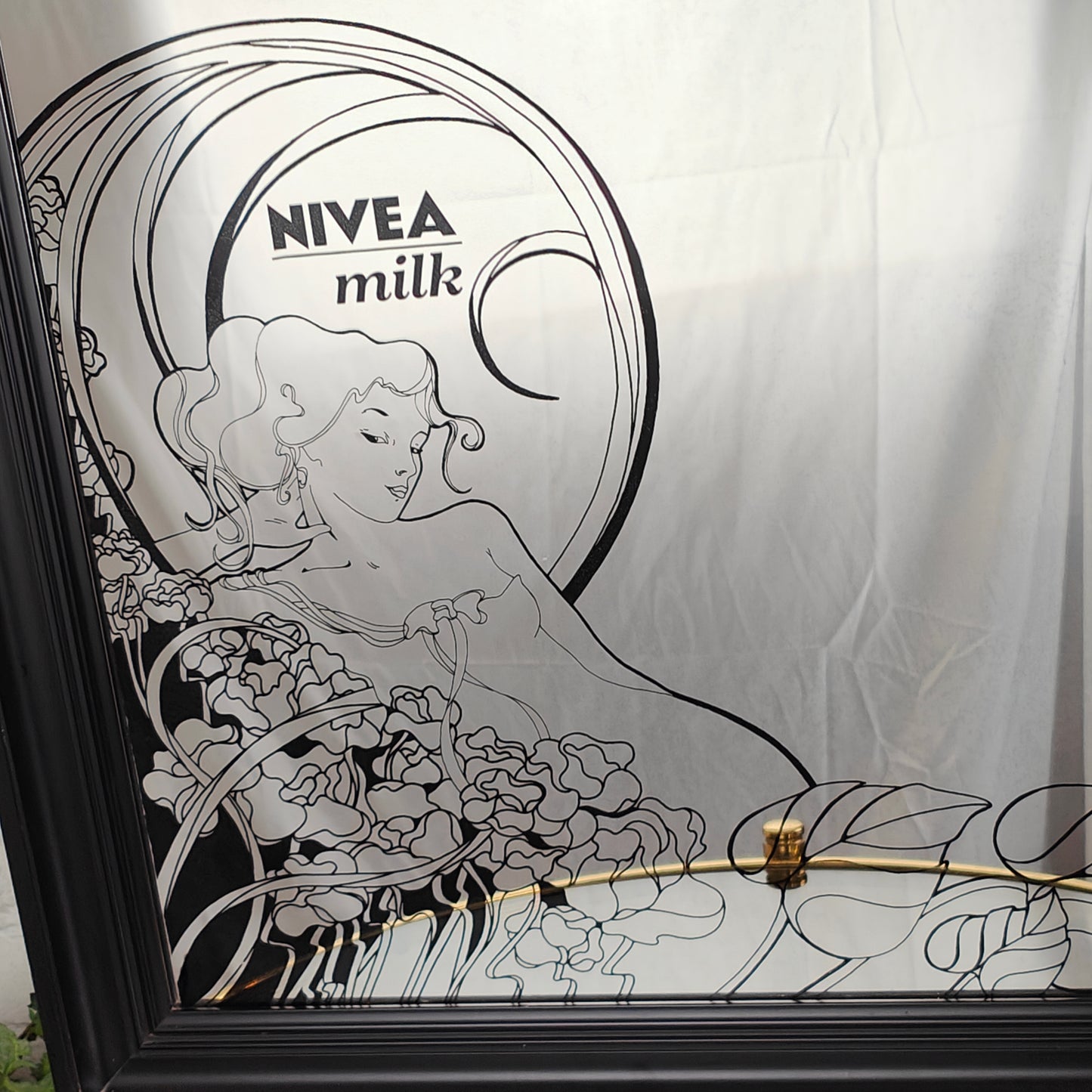 Werbespiegel Nivea Milk Jugendstil Art Nouveau Reklame Schild vintage vanity Kosmetik Dekor Spiegel Werbung rar advertising mirror