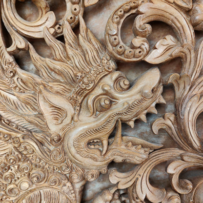 Großes Wandbild 3D Mythologisches Motiv Holz Schnitzerei Relief Garuda Ganesha Barong Asien Bali Thailand Indonesien handgeschnitzt Asiatika