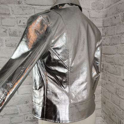 Smithroad Jacke metallic silber glänzend glossy Biker Kunstleder Lederimitat Gr. M neu mit Etikett Stagewear Bikerjacke Motorradjacke Spiegelglanz