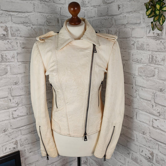 Lederjacke Biker Style cremefarben Lammnappa crunched Kapraun woman Gr. 36 vintage Nappaleder Echtleder Bikerjacke 1% natur Motorradjacke