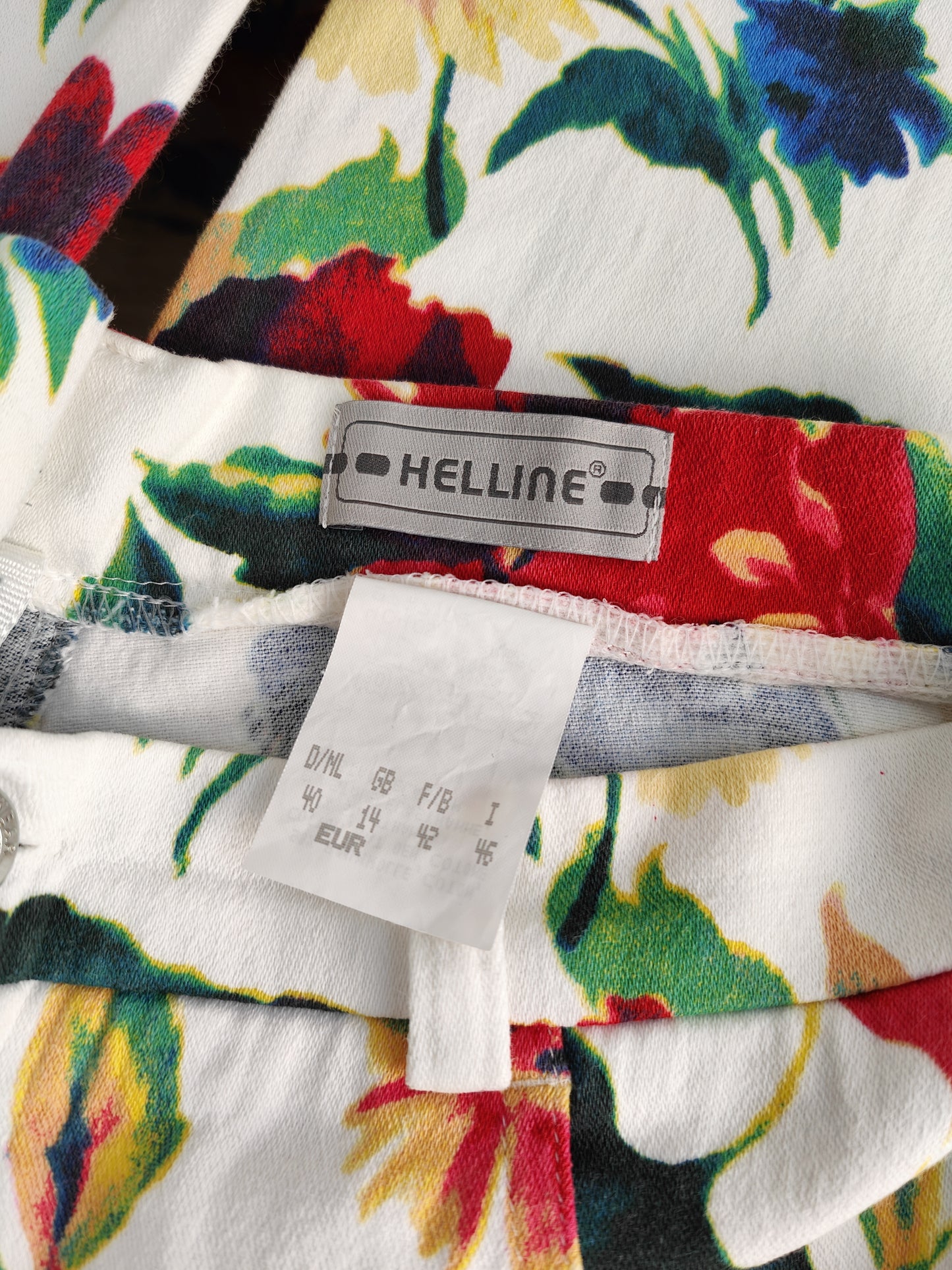 Hose Stretchjeans Helline weiß multicolor Blumenmuster allover Print Jeans Gr. 40 Frühling Sommer gerades Bein Blüten Blumen bunt mehrfarbig