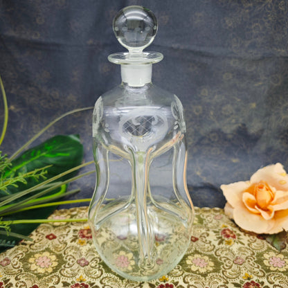 Glas Flasche Jugendstil geschliffen Gluckerflasche 24 cm Karaffe Handarbeit Dekanter Stopfen Gefäß vintage Hexe Academia Nostalgie Glaskunst