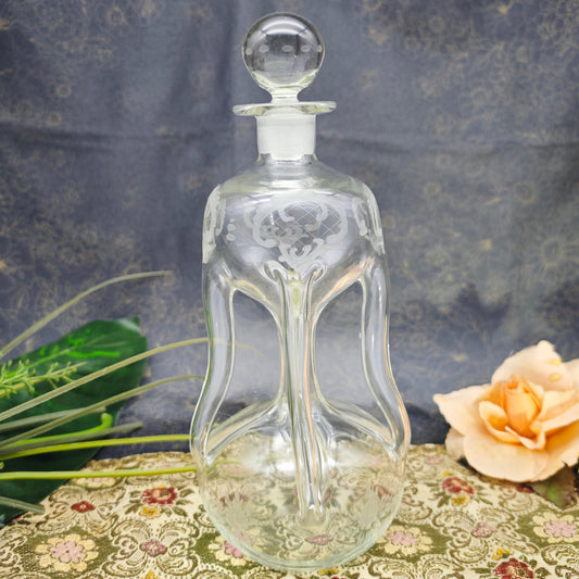 Glas Flasche Jugendstil geschliffen Gluckerflasche 24 cm Karaffe Handarbeit Dekanter Stopfen Gefäß vintage Hexe Academia Nostalgie Glaskunst