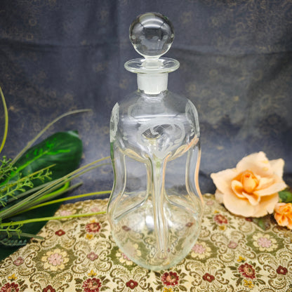 Glas Flasche Jugendstil geschliffen Gluckerflasche 24 cm Karaffe Handarbeit Dekanter Stopfen Gefäß vintage Hexe Academia Nostalgie Glaskunst