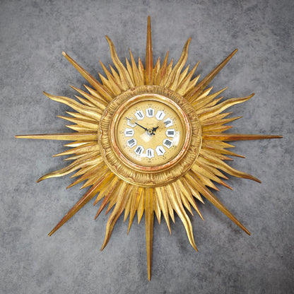 Wanduhr Sunburst Zenith gold Midcentury Design Sonnenstrahlen vintage Boho Plantmom Hexenauge Hollywood Regency Magie Sonne barock Spiegel