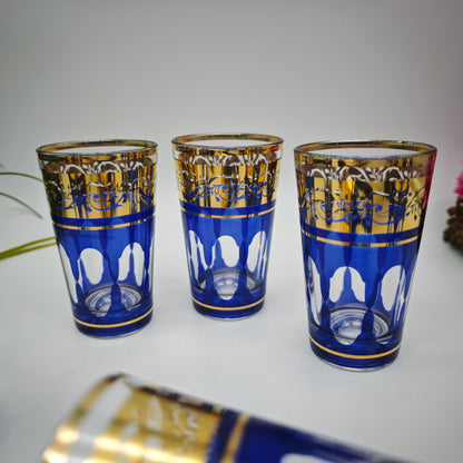 6x Teeglas Trinkglas blau gold Glas Goldrand Wasserglas Saftglas edel festlich Glanz vintage Weihnachten Silvester Kelche Teegläser Orient