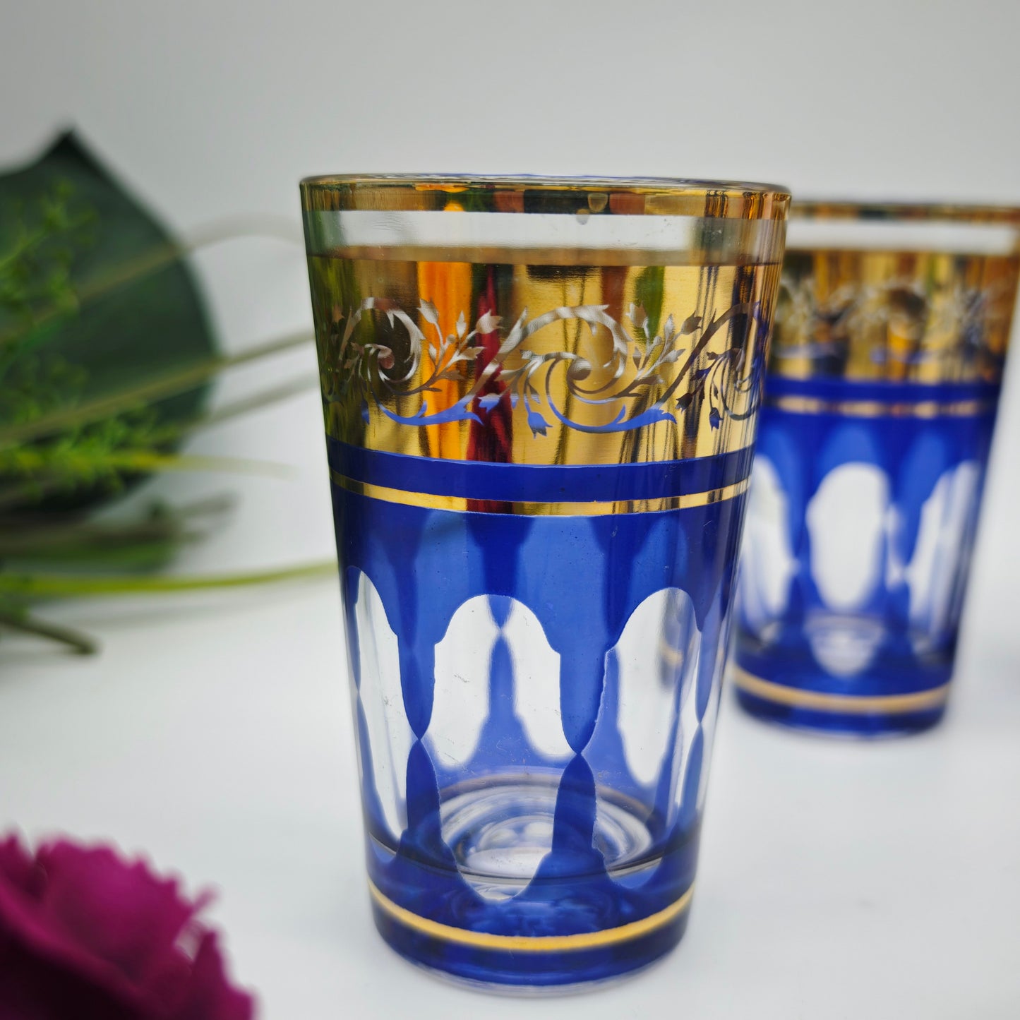 6x Teeglas Trinkglas blau gold Glas Goldrand Wasserglas Saftglas edel festlich Glanz vintage Weihnachten Silvester Kelche Teegläser Orient