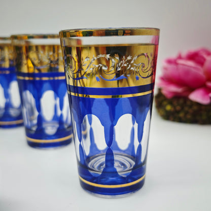 6x Teeglas Trinkglas blau gold Glas Goldrand Wasserglas Saftglas edel festlich Glanz vintage Weihnachten Silvester Kelche Teegläser Orient