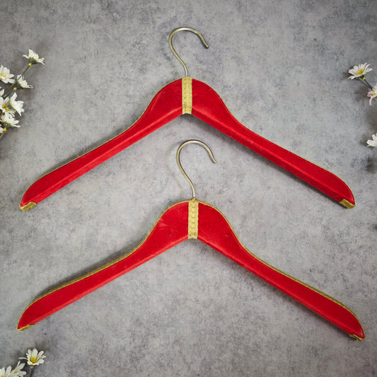 2x Kleiderbügel Samt barock edel Borte rot gold Bügel Aufbewahrung Garderobe Velour Brokat vintage Stoffbügel Samtbügel Kleider Aufhänger