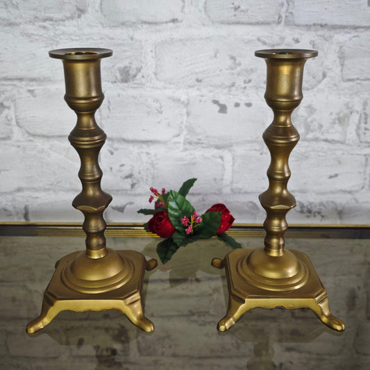 2x Messing Kerzenständer Metall Altar Schrein Paar Set Kerzenhalter witch wicca Art Deco Kerzenleuchter Antiklook Viktorianisch Biedermeier