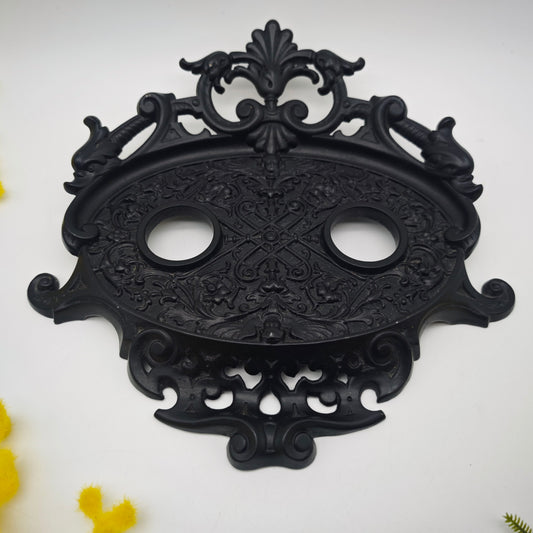 Ensemble de bureau en fer noir, ornements en forme de lys, porte-lettres, classeur, organisateur de bureau