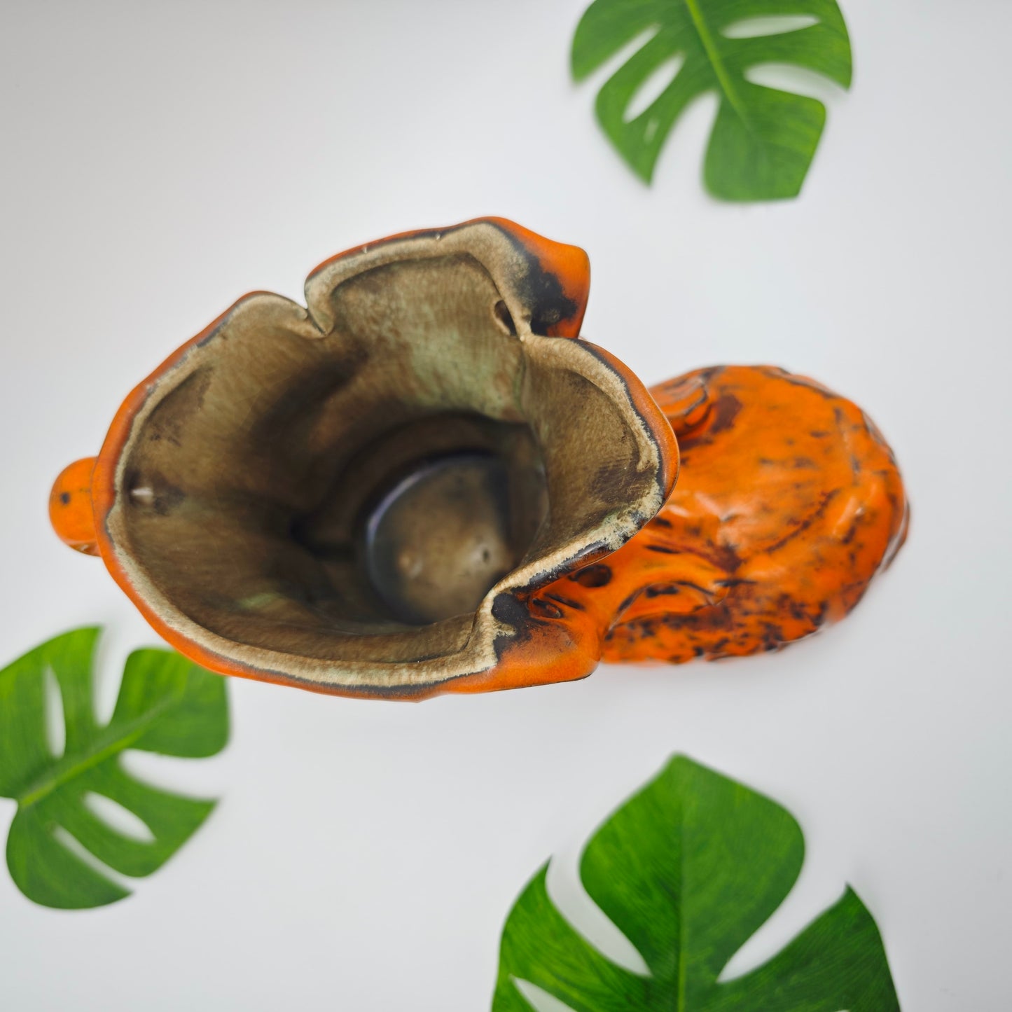 Pflanzgefäß in Schuhform aus Keramik orange Blumen Übertopf Kräutertopf WGP West German Pottery Mid Century space age Fat Lava grannycore