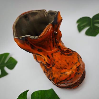 Pflanzgefäß in Schuhform aus Keramik orange Blumen Übertopf Kräutertopf WGP West German Pottery Mid Century space age Fat Lava grannycore
