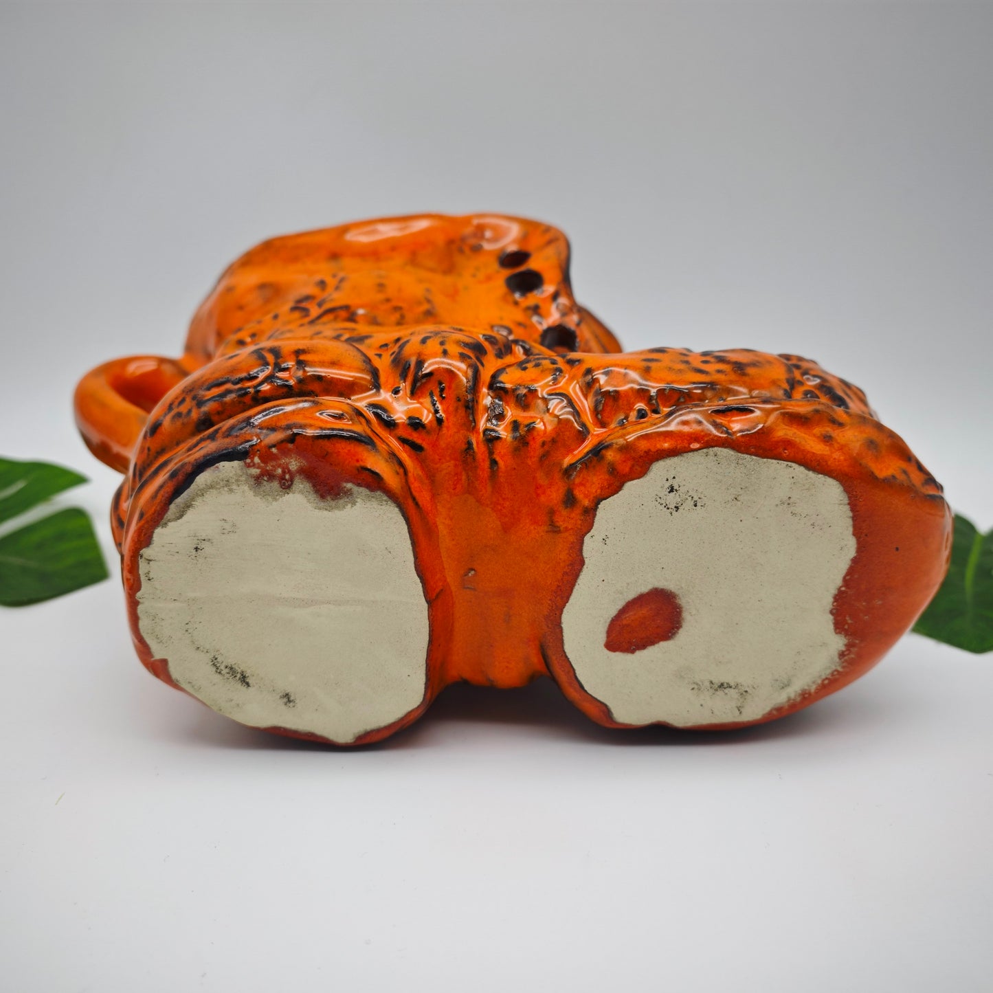 Pflanzgefäß in Schuhform aus Keramik orange Blumen Übertopf Kräutertopf WGP West German Pottery Mid Century space age Fat Lava grannycore