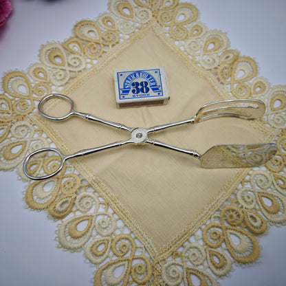 Gebäckzange Servierzange versilbert Vintage Kuchenzange Pralinenzange Macarons Kuchenbesteck Silberbesteck Bambus Japan Asien