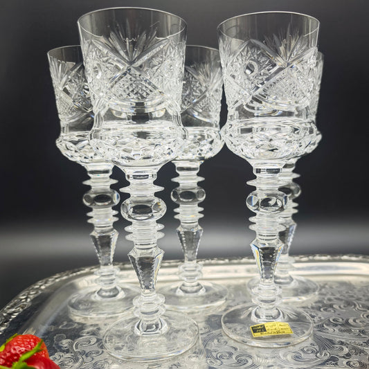 5x Weinglas Cristal de Paris M.F. Stern Trinkglas handgeschliffen Kristallglas Bleikristall Hochzeit Dinner