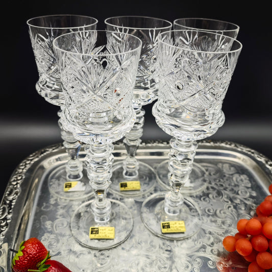 5x Weinglas Cristal de Paris M.F. Stern Trinkglas handgeschliffen Kristallglas Bleikristall Hochzeit Dinner