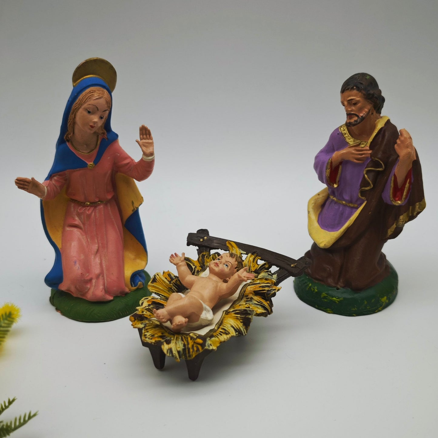 Depose Italy Figuren Set Jesus Maria Josef Krippe handbemalt Miniaturen Weihnachten Hausaltar vintage