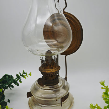 Petroleumlampe Leuchte Glas Kosmos Brenner goldfarben Wandblaker Öllampe Spiegel Wandlampe Bauernhaus antik