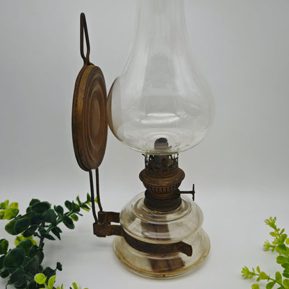 Petroleumlampe Leuchte Glas Kosmos Brenner goldfarben Wandblaker Öllampe Spiegel Wandlampe Bauernhaus antik