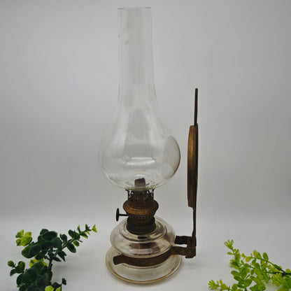 Petroleumlampe Leuchte Glas Kosmos Brenner goldfarben Wandblaker Öllampe Spiegel Wandlampe Bauernhaus antik