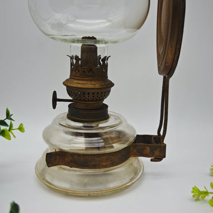 Petroleumlampe Leuchte Glas Kosmos Brenner goldfarben Wandblaker Öllampe Spiegel Wandlampe Bauernhaus antik
