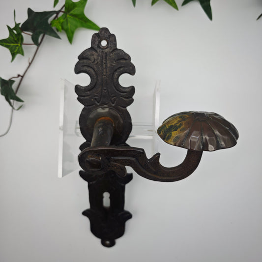Poignée de porte antique, ensemble de poignées de porte, porte d'entrée, longue plaque, fer forgé, matériaux de construction antiques, période wilhelminienne, Biedermeier