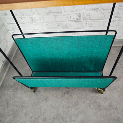 Servierwagen auf Rollen Barwagen Zeitschriftenhalter Flaschenhalter String Era Midcentury grün Schallplattenhalter Beistelltisch auf Rollen