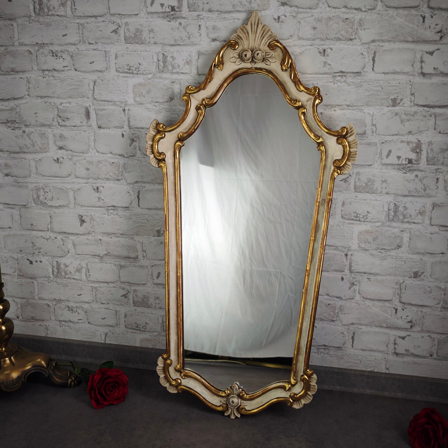 Spiegel Barock Wandspiegel weiß gold geschnitzt Rosen 89x47 cm Shabby Chic Rokoko Stil Vintage