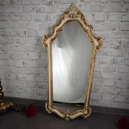 Spiegel Barock Wandspiegel weiß gold geschnitzt Rosen 89x47 cm Shabby Chic Rokoko Stil Vintage
