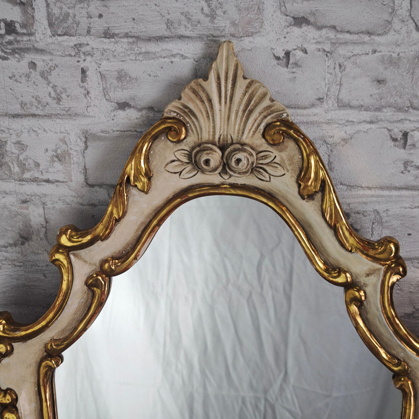 Spiegel Barock Wandspiegel weiß gold geschnitzt Rosen 89x47 cm Shabby Chic Rokoko Stil Vintage