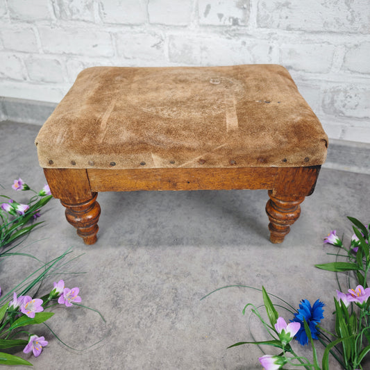 Hocker Vintage Holz Leder Schemel Fußbank Shabby Chic Landhaus braun Fußhocker