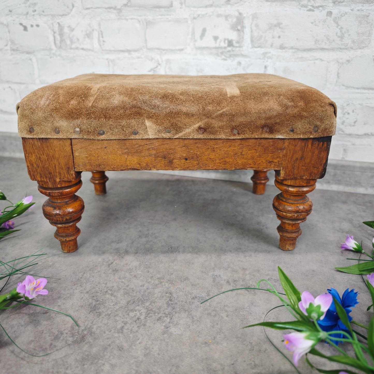 Hocker Vintage Holz Leder Schemel Fußbank Shabby Chic Landhaus braun Fußhocker