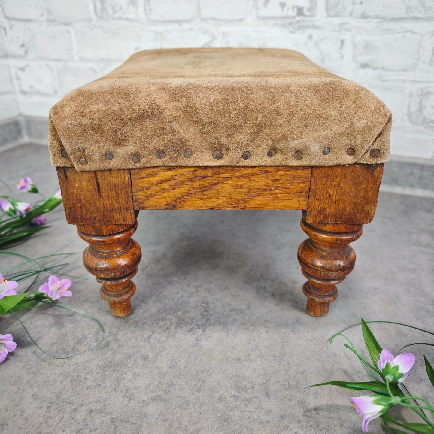 Hocker Vintage Holz Leder Schemel Fußbank Shabby Chic Landhaus braun Fußhocker