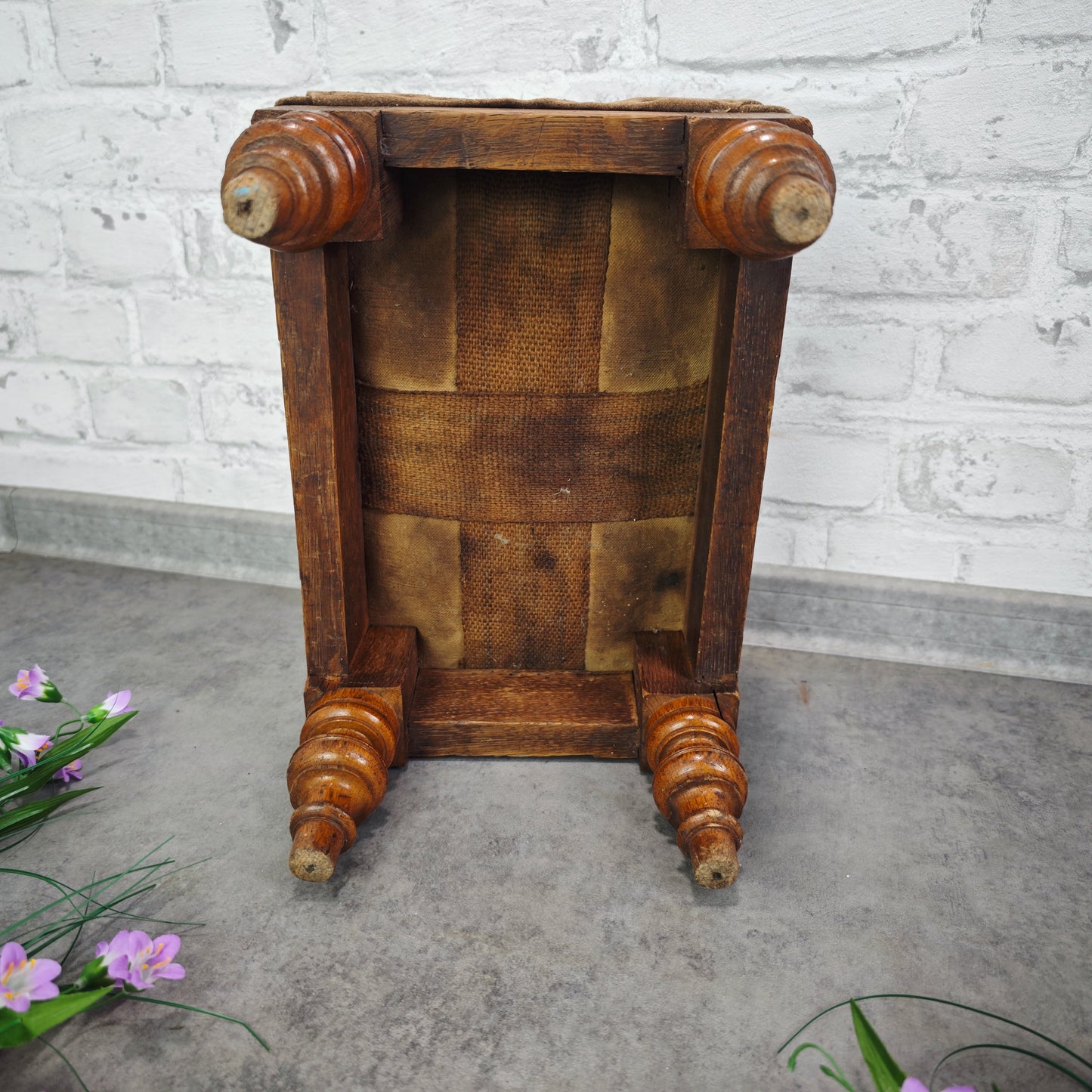 Hocker Vintage Holz Leder Schemel Fußbank Shabby Chic Landhaus braun Fußhocker