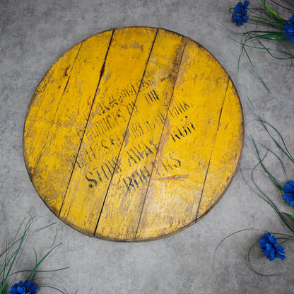 Fassdeckel Holz Vintage China Aufschrift gelb Tischplatte Deko Rum DIY Upcycling