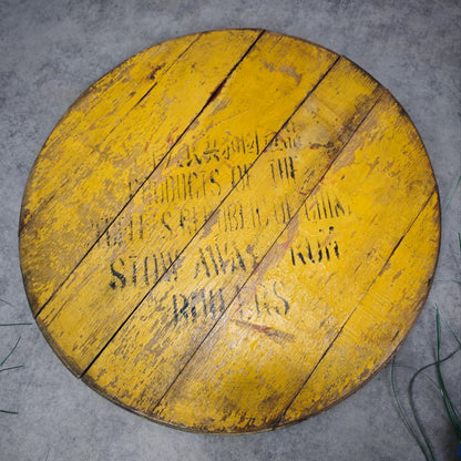 Fassdeckel Holz Vintage China Aufschrift gelb Tischplatte Deko Rum DIY Upcycling