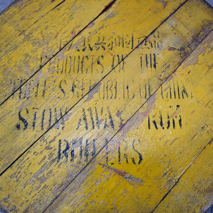 Fassdeckel Holz Vintage China Aufschrift gelb Tischplatte Deko Rum DIY Upcycling