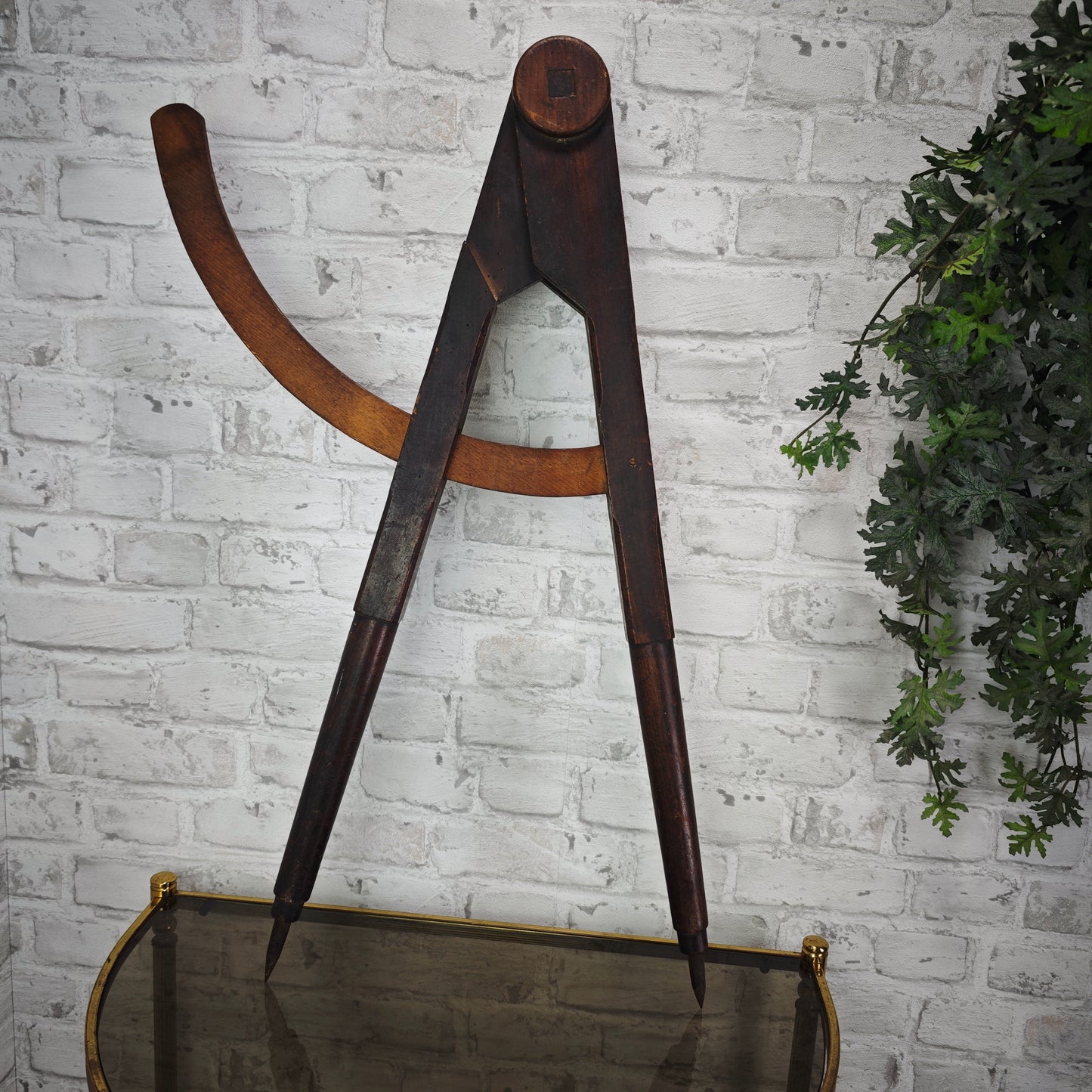 Zirkel Holz antik Zimmermann Werkzeug Loft Deko Werkstatt Vintage 76 cm XXL