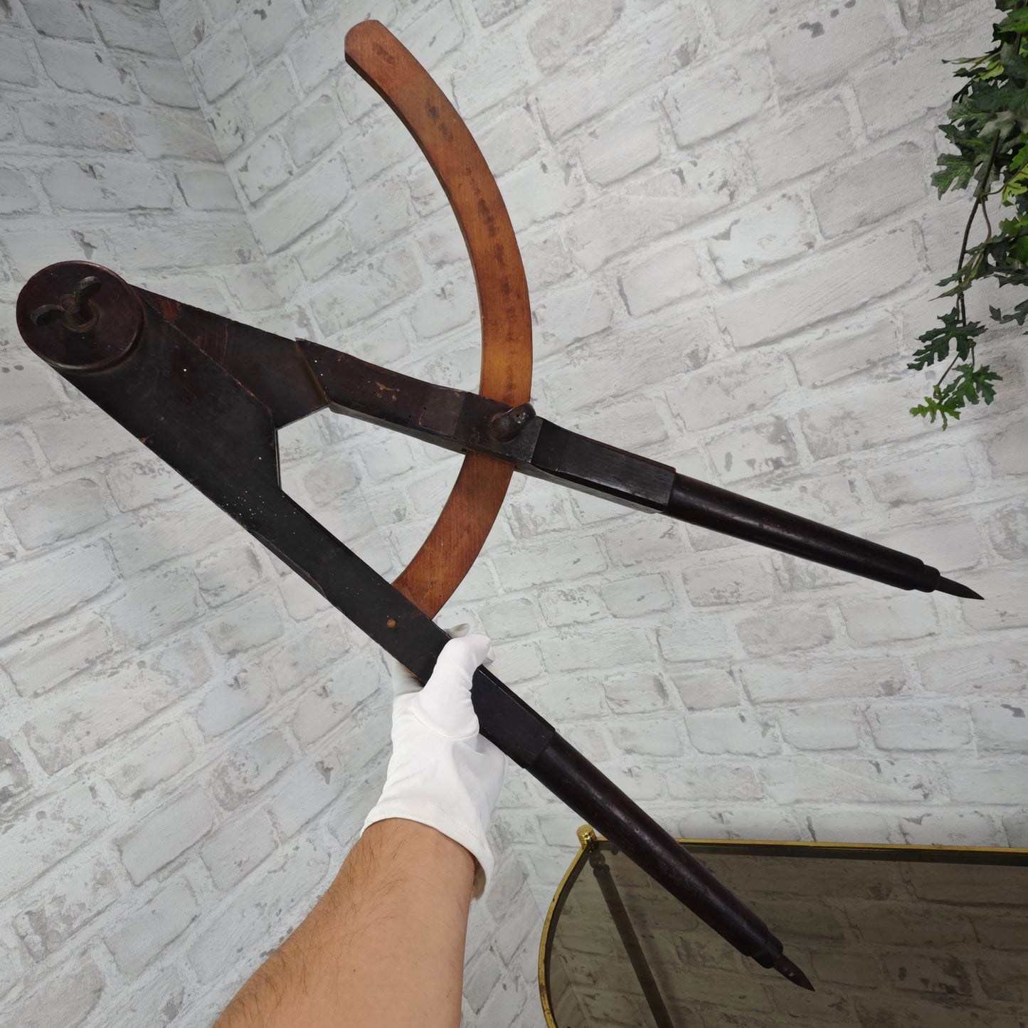 Zirkel Holz antik Zimmermann Werkzeug Loft Deko Werkstatt Vintage 76 cm XXL