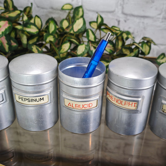 Apothekerdosen Aluminium Vintage Set 5 Stück 1960er silberfarbene Vorratsdosen