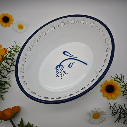 Ikea Arv Idyll Brotkorb Emaille weiß blau Landhaus oval Korb Vintage Muster