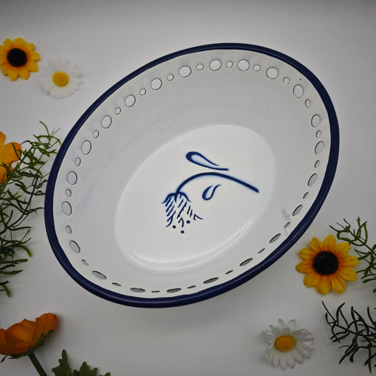 Ikea Arv Idyll Brotkorb Emaille weiß blau Landhaus oval Korb Vintage Muster