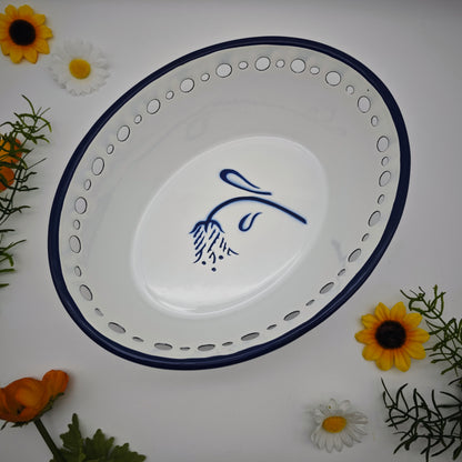Ikea Arv Idyll Brotkorb Emaille weiß blau Landhaus oval Korb Vintage Muster