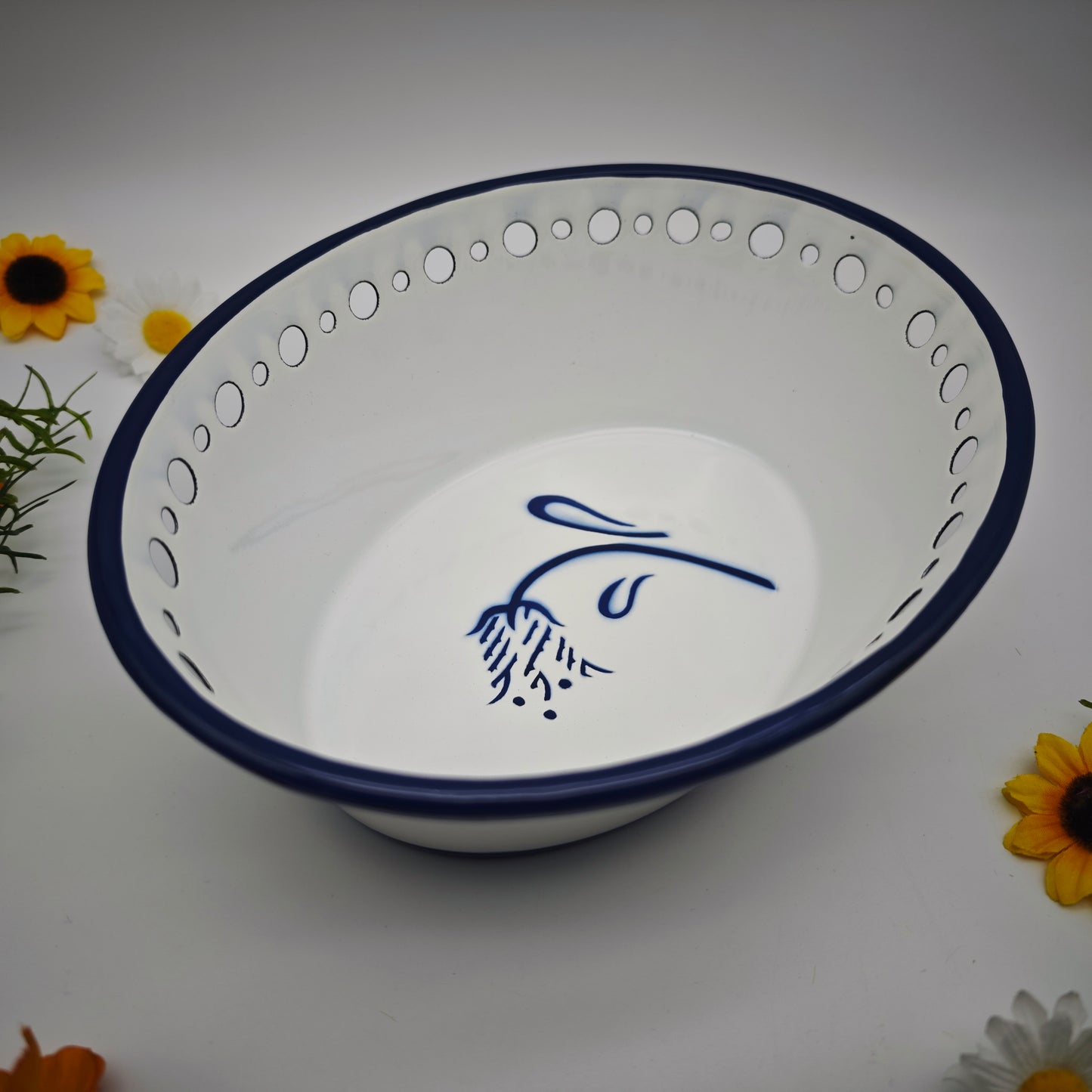 Ikea Arv Idyll Brotkorb Emaille weiß blau Landhaus oval Korb Vintage Muster