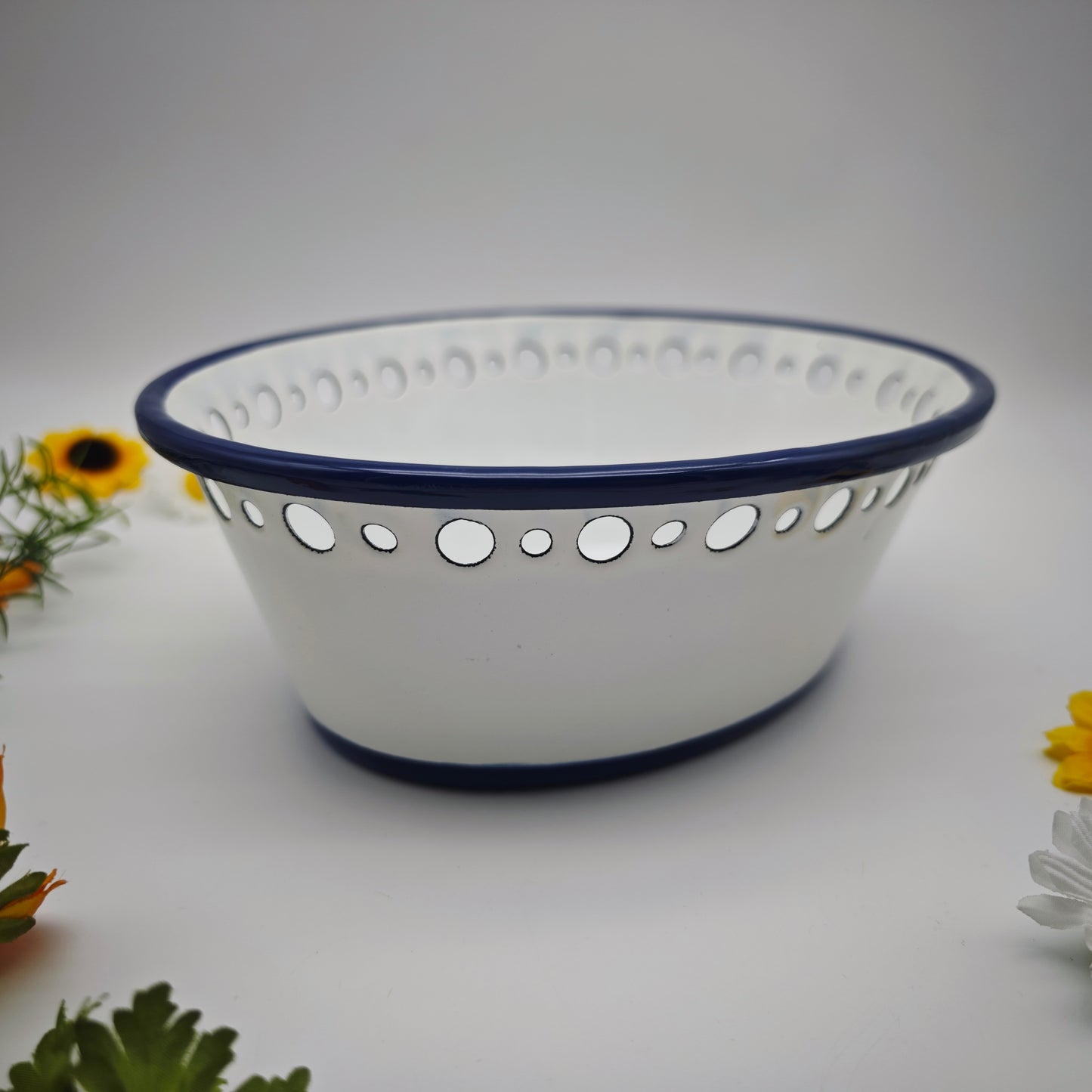 Ikea Arv Idyll Brotkorb Emaille weiß blau Landhaus oval Korb Vintage Muster