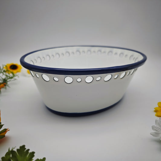 Ikea Arv Idyll Brotkorb Emaille weiß blau Landhaus oval Korb Vintage Muster