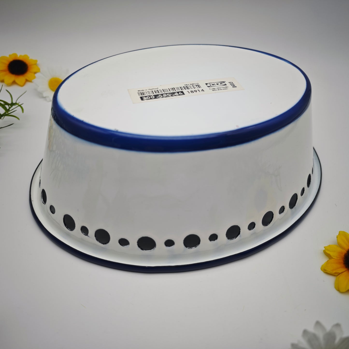 Ikea Arv Idyll Brotkorb Emaille weiß blau Landhaus oval Korb Vintage Muster